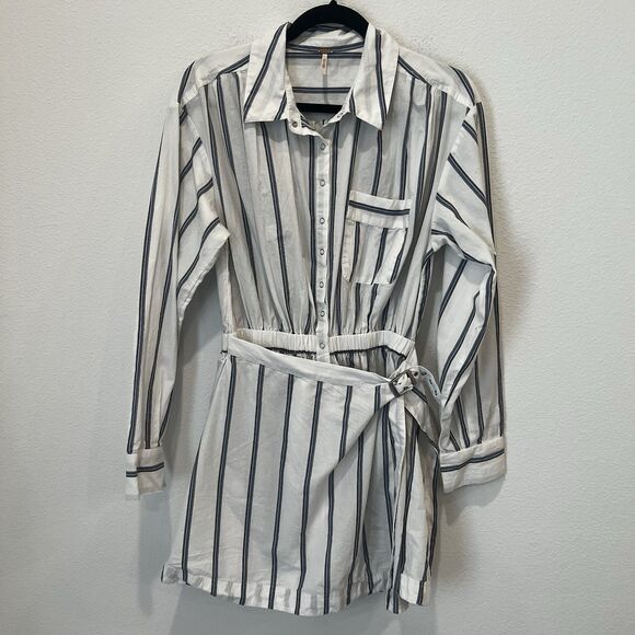 Free People High Vibrations Shirt Dress Wrap Skirt Belted Medium Striped Preppy - Picture 2 of 10